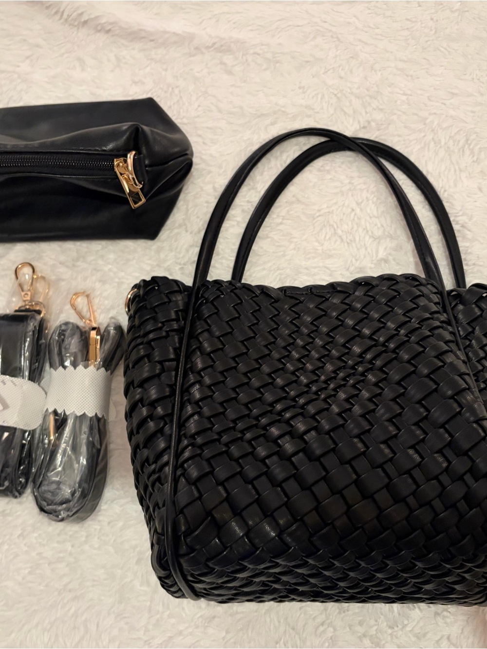 Anthropologie Hollace Mini Tote Black Woven Shoulder Tote with Gold Hardware